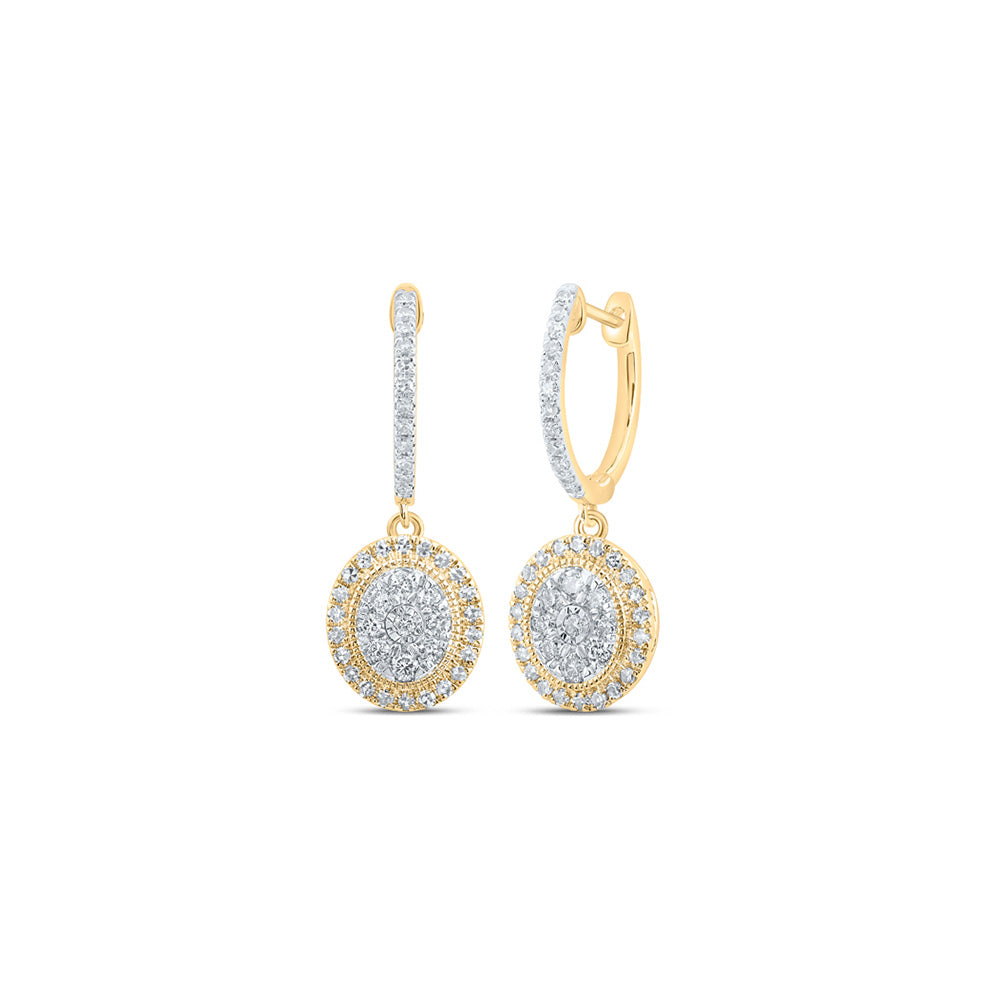 10K Yellow Or White Or Rose Gold Womens Round Diamond Hoop Oval Dangle Earrings