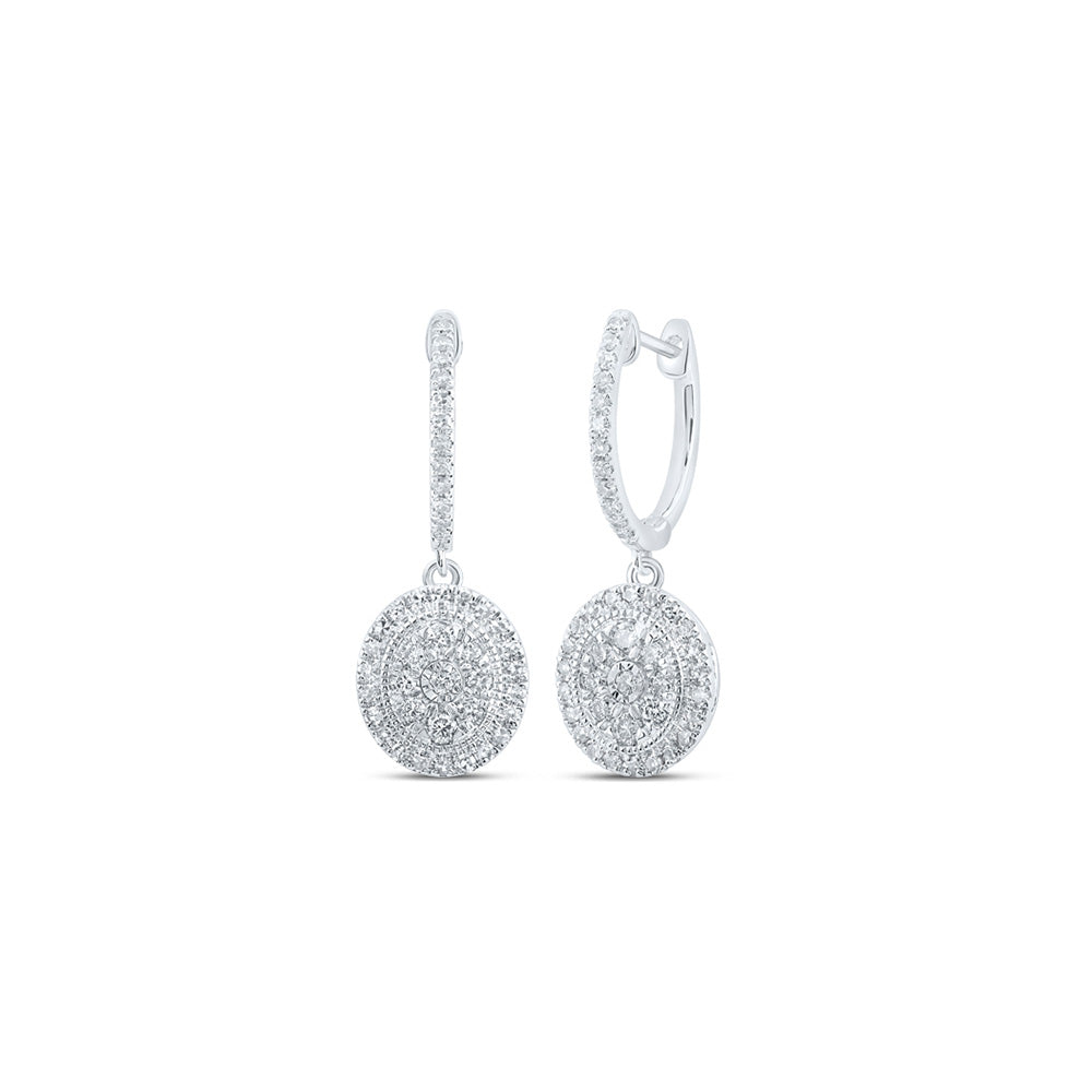 10K Yellow Or White Or Rose Gold Womens Round Diamond Hoop Oval Dangle Earrings