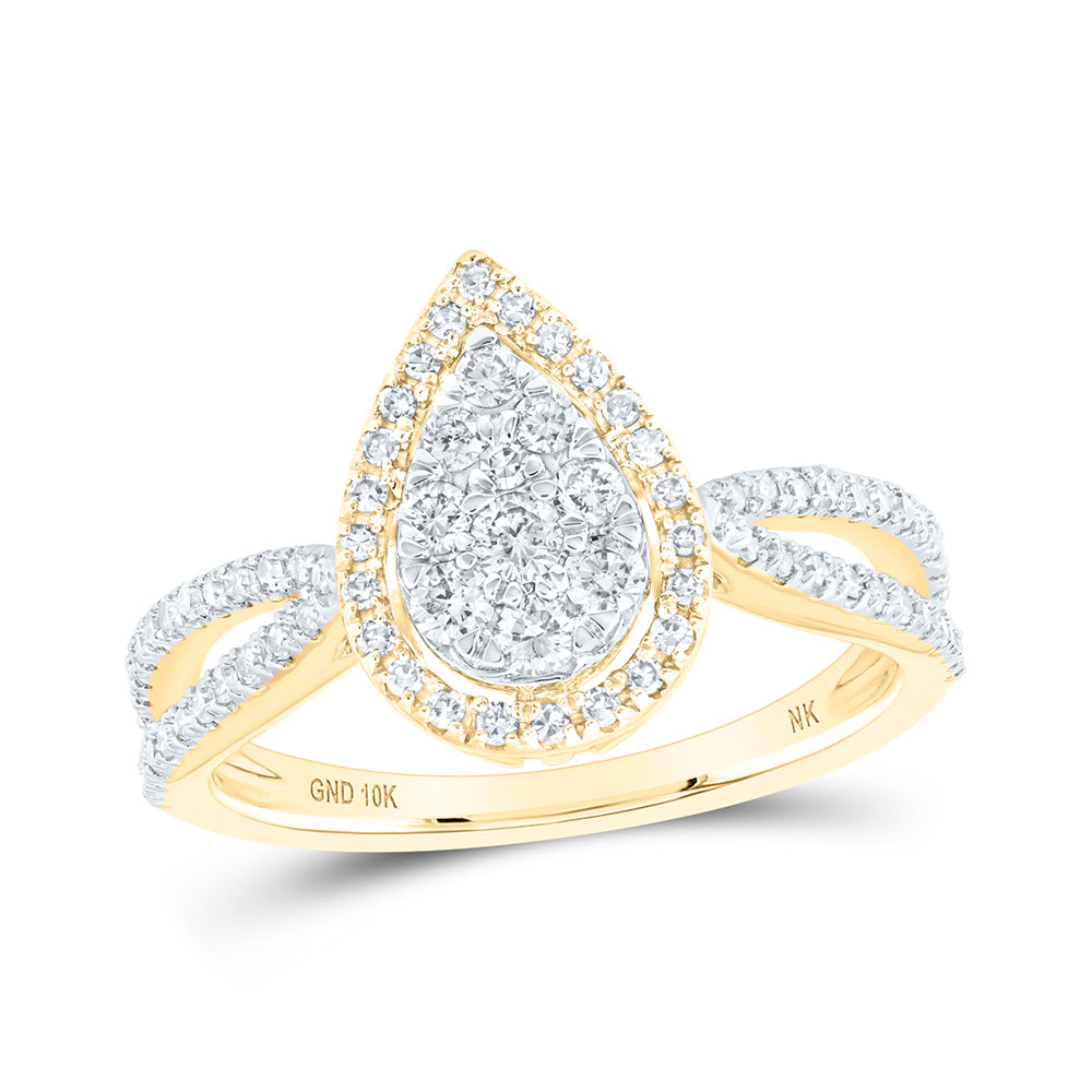 10K Yellow Or Rose Gold Round Diamond Teardrop Bridal Wedding Engagement Ring , Womens Size: 5-10