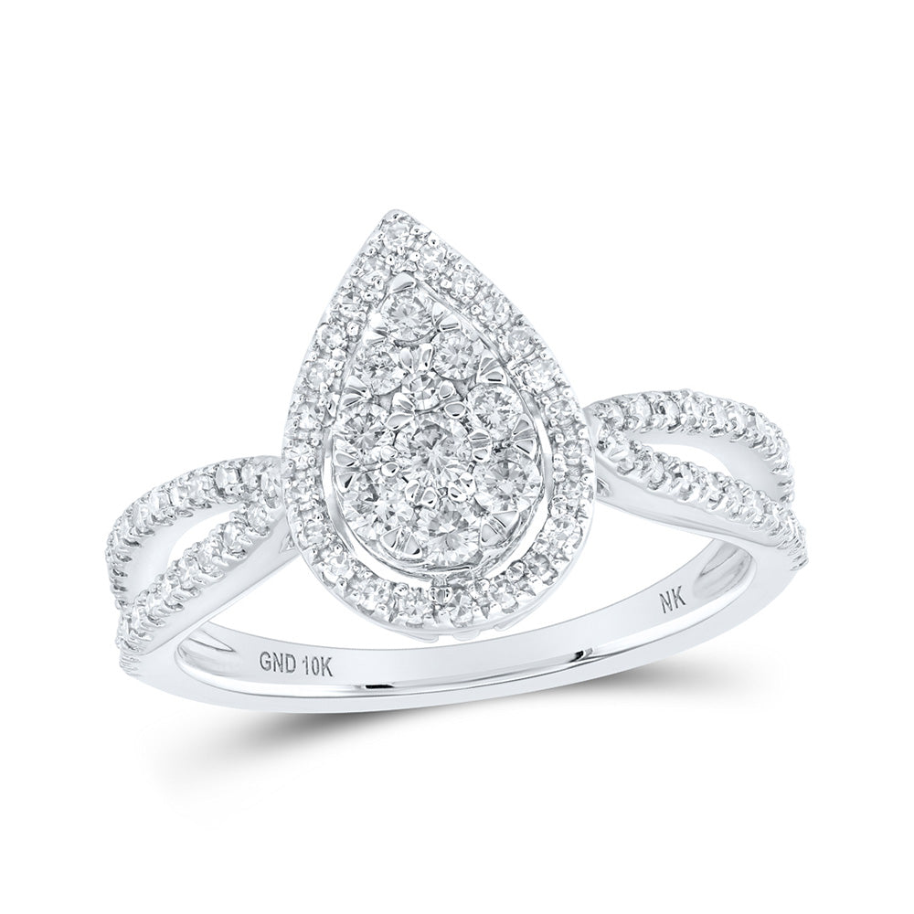 10K White Gold Round Diamond Teardrop Cluster Bridal Wedding Engagement Ring 1/2 Cttw, Womens Size: 5-10