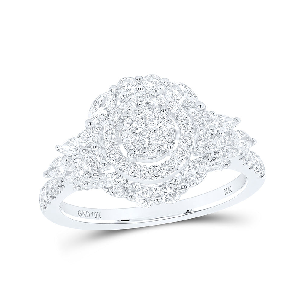 10K Yellow Or White Gold Round Diamond Cluster Bridal Wedding Engagement Ring 1 Cttw, Womens Size: 5-10