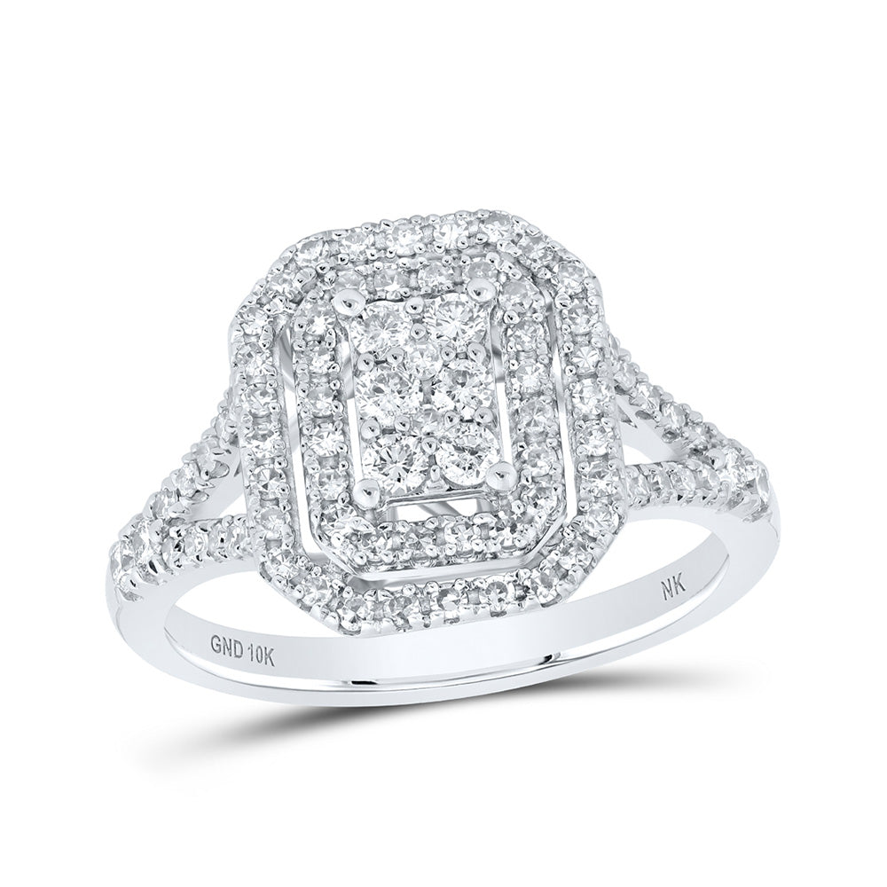 10K Yellow Or White Gold Round Diamond Cluster Bridal Wedding Engagement Ring 3/4 Cttw, Womens Size: 5-10