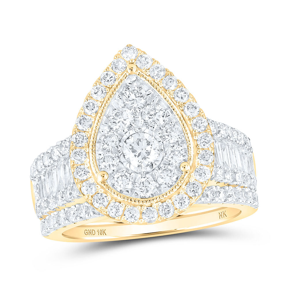 10K Yellow Or White Or Rose Gold Round Diamond Teardrop Bridal Wedding Ring Band Set , Womens Size: 5-10