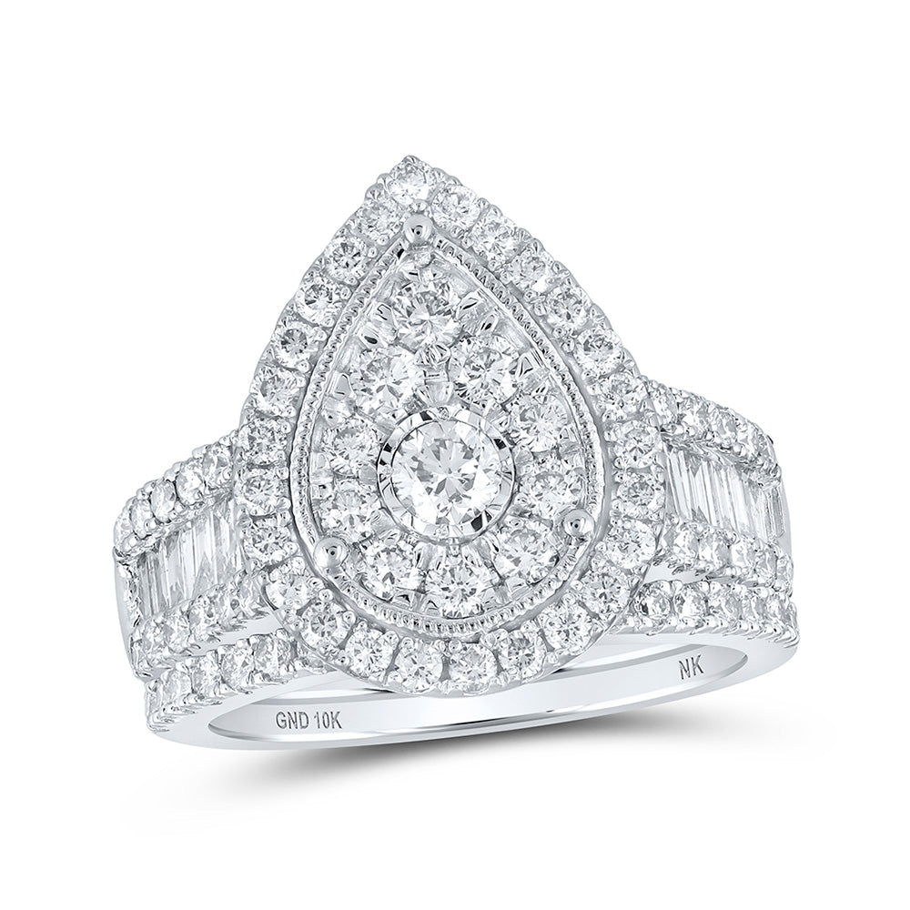 10K Yellow Or White Or Rose Gold Round Diamond Teardrop Bridal Wedding Ring Band Set , Womens Size: 5-10