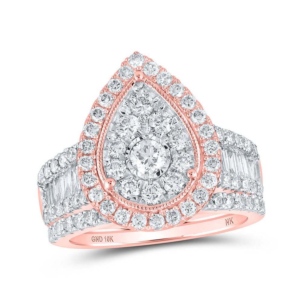 10K Yellow Or White Or Rose Gold Round Diamond Teardrop Bridal Wedding Ring Band Set , Womens Size: 5-10