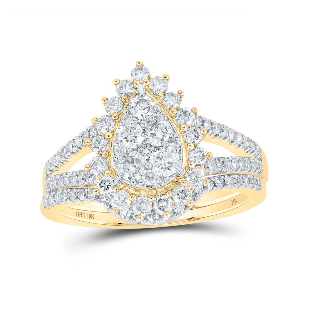 10K White Or Yellow Gold Round Diamond Teardrop Bridal Wedding Ring Band Set , Womens Size: 5-10