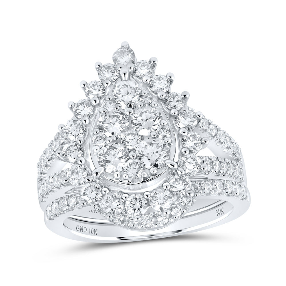 10K Yellow Or White Or Rose Gold Round Diamond Teardrop Bridal Wedding Ring Band Set , Womens Size: 5-10