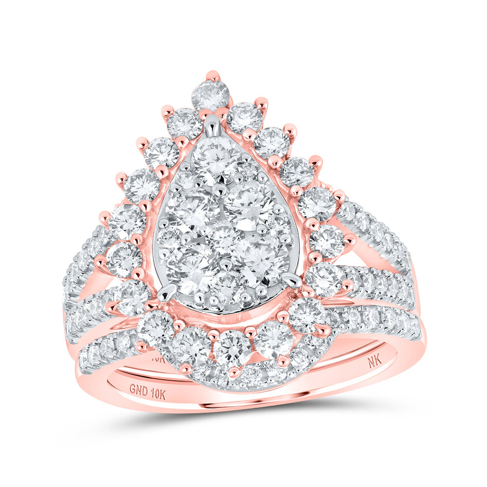 10K Yellow Or White Or Rose Gold Round Diamond Teardrop Bridal Wedding Ring Band Set , Womens Size: 5-10