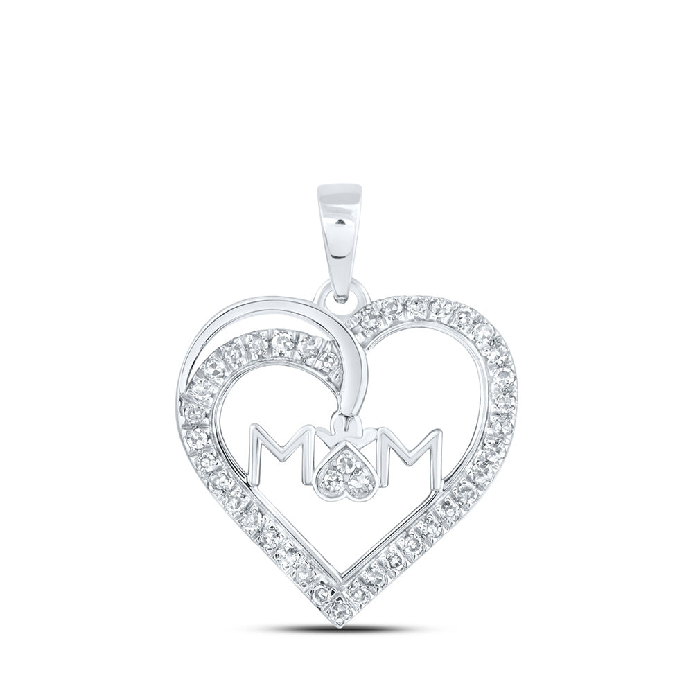 10K Yellow Or White Or Rose Gold Womens Round Diamond Mom Heart Pendant
