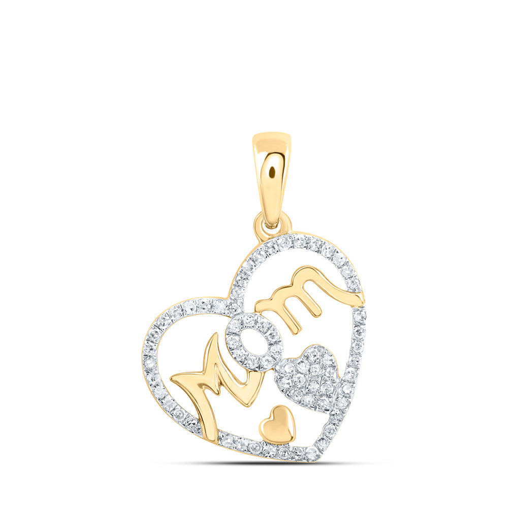 10K White Or Yellow Gold Womens Round Diamond Mom Heart Pendant