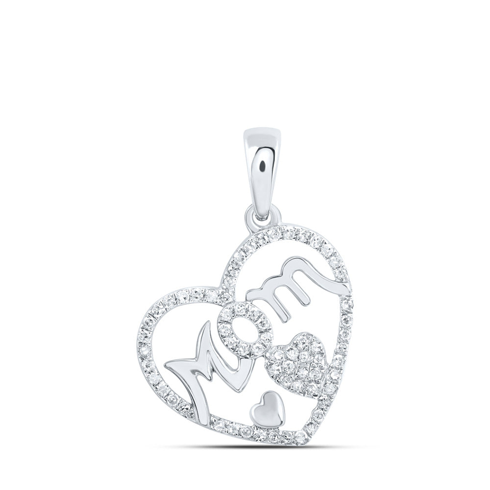 10K White Or Yellow Gold Womens Round Diamond Mom Heart Pendant