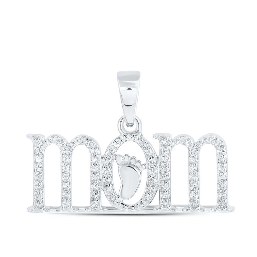 10K White Gold Womens Round Diamond Foot Mom Pendant 1/5 Cttw