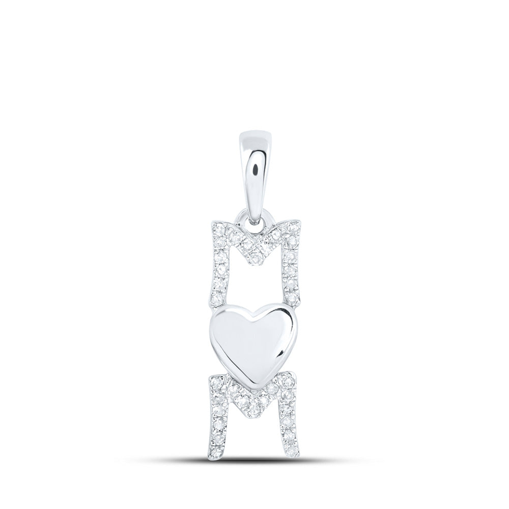 10K White Or Yellow Gold Womens Round Diamond Mom Heart Pendant