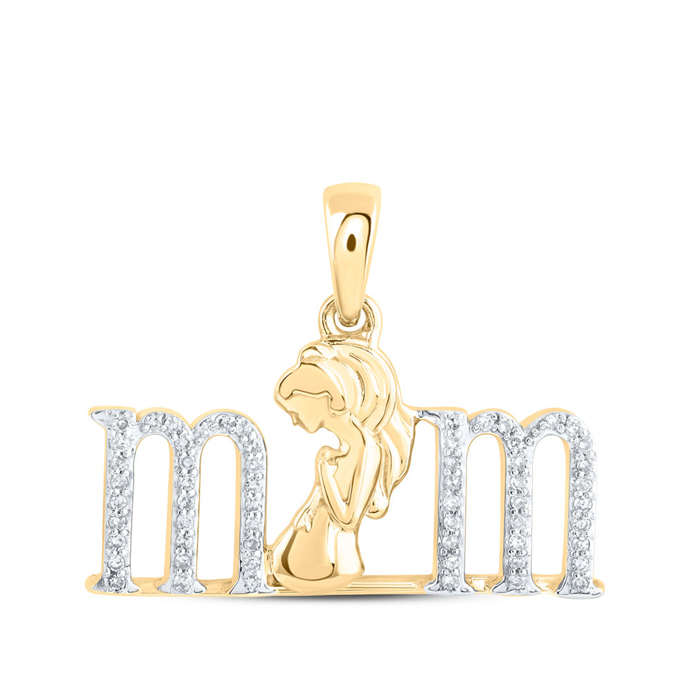 10K Yellow Gold Womens Round Diamond Expecting Mom Pendant 1/8 Cttw