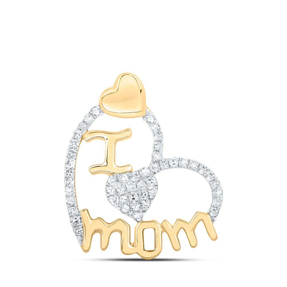 10K Yellow Or White Or Rose Gold Womens Round Diamond I Heart Mom Pendant