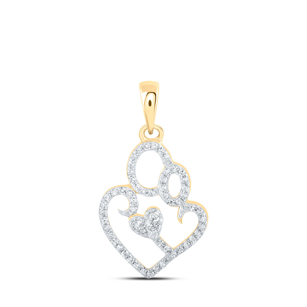10K White Or Yellow Gold Womens Round Diamond Mom Child Heart Pendant