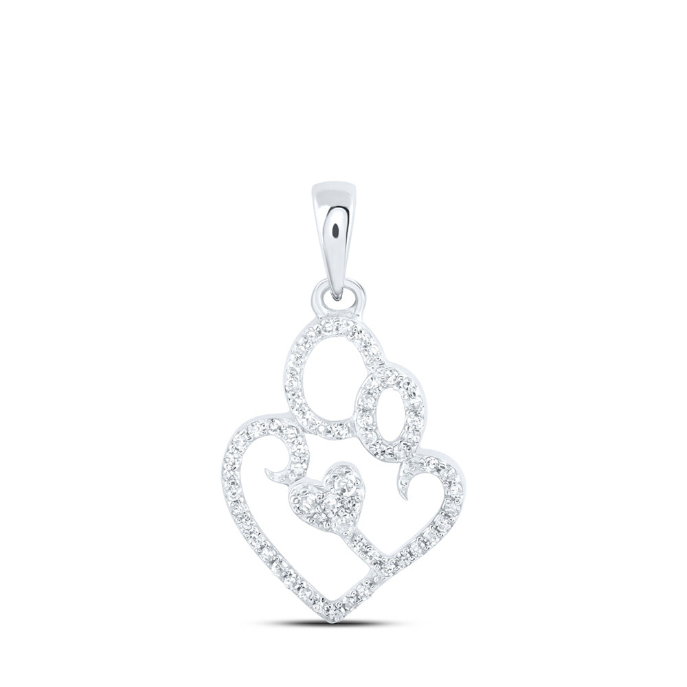 10K White Or Yellow Gold Womens Round Diamond Mom Child Heart Pendant