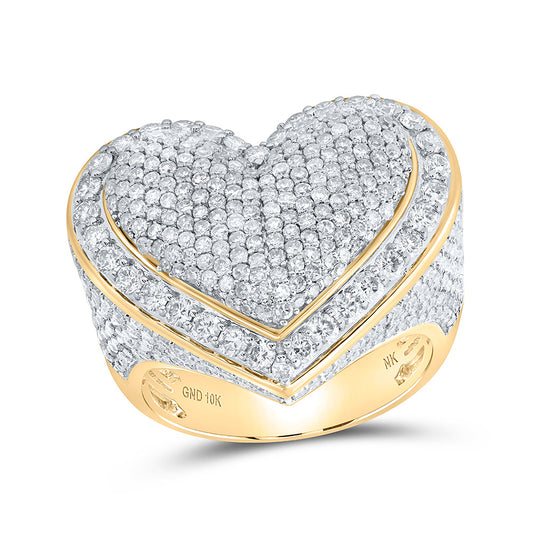 10K Yellow Gold Womens Round Diamond Pave Heart Ring 3 Cttw, Womens Size: 5-10