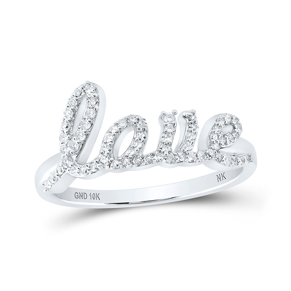 10K Yellow Or White Or Rose Gold Womens Round Diamond LOVE Band Ring , Womens Size: 5-10