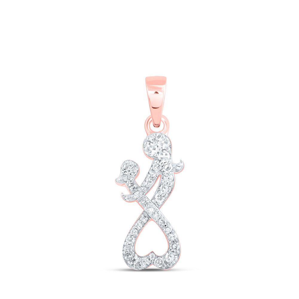 10K Yellow Or White Or Rose Gold Womens Round Diamond Mom Child Heart Pendant