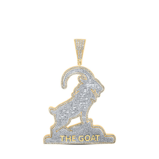 10K Yellow Gold Mens Round Diamond The GOAT Charm Pendant 2-1/2 Cttw