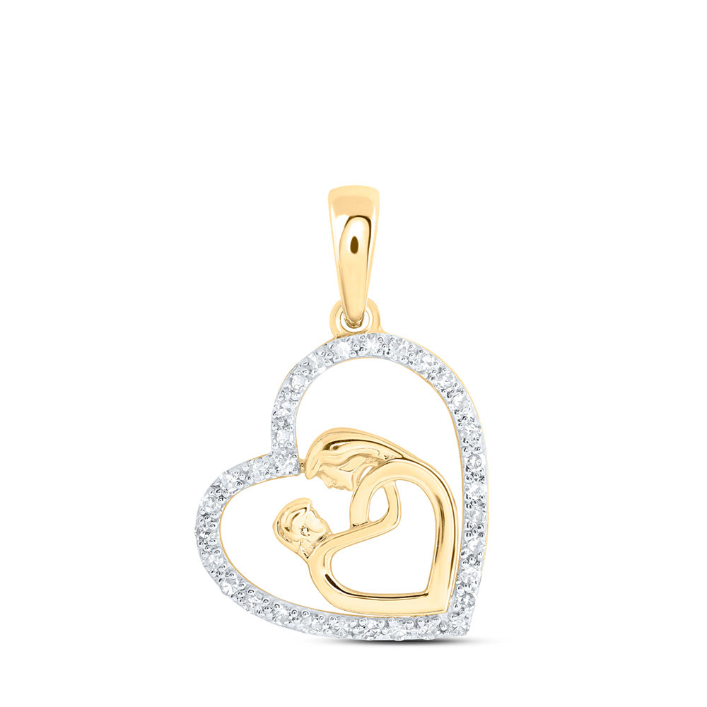 10K Yellow Or White Or Rose Gold Womens Round Diamond Mom Child Heart Pendant