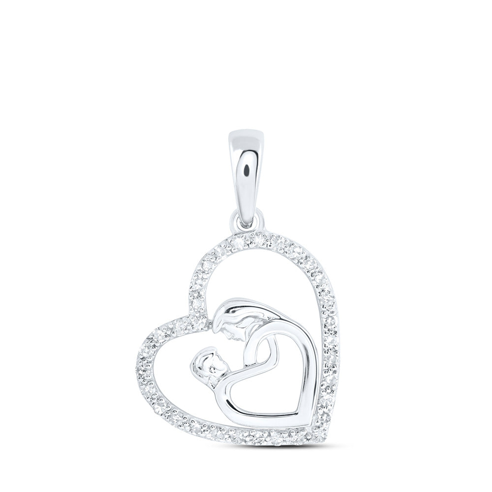 10K Yellow Or White Or Rose Gold Womens Round Diamond Mom Child Heart Pendant