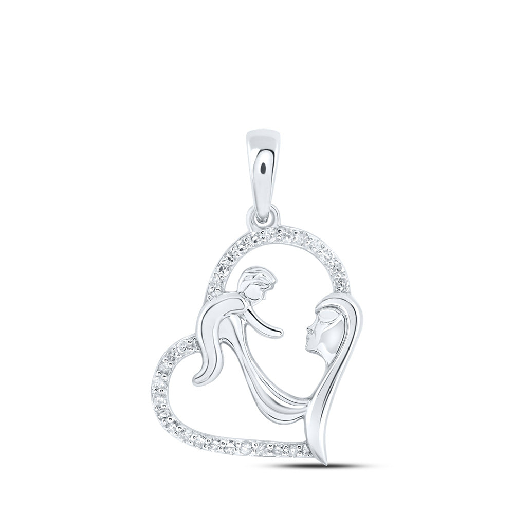 10K Yellow Or White Or Rose Gold Womens Round Diamond Mom Child Heart Pendant