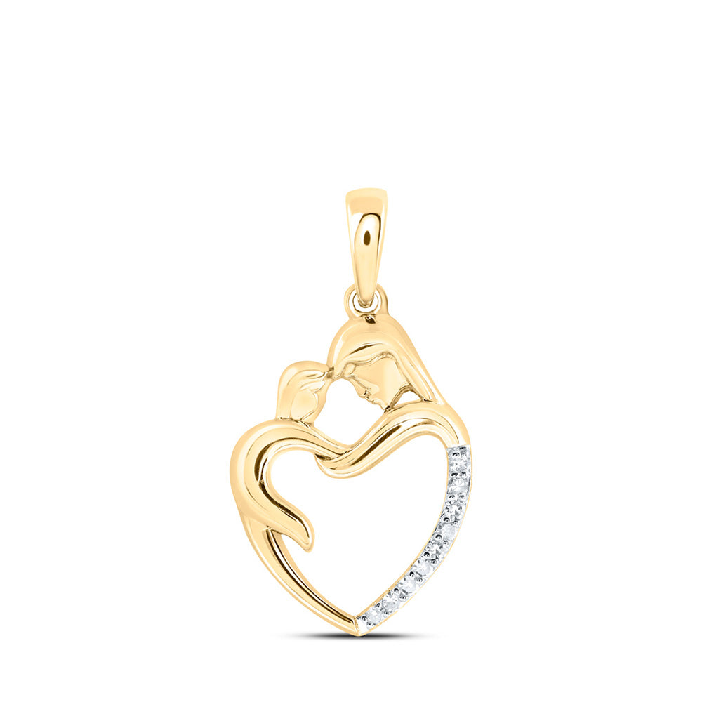 10K Yellow Or White Or Rose Gold Womens Round Diamond Mom Child Heart Pendant