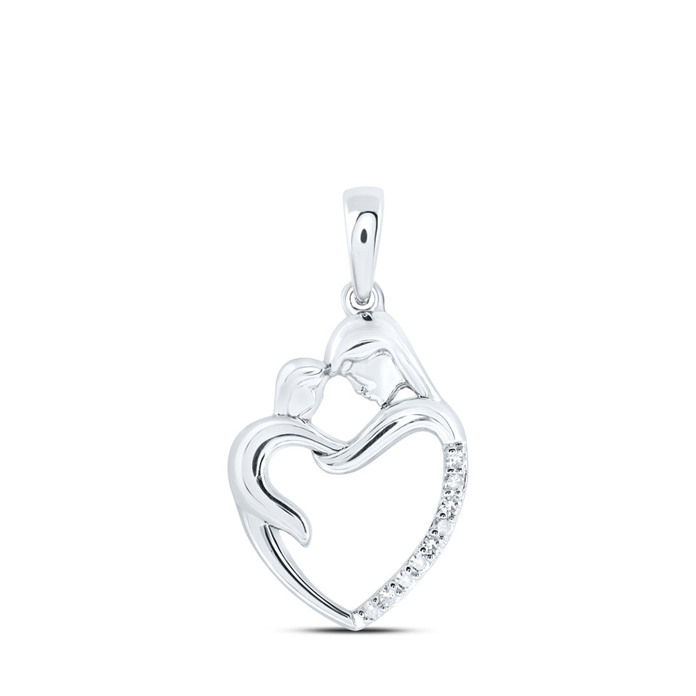 10K Yellow Or White Or Rose Gold Womens Round Diamond Mom Child Heart Pendant