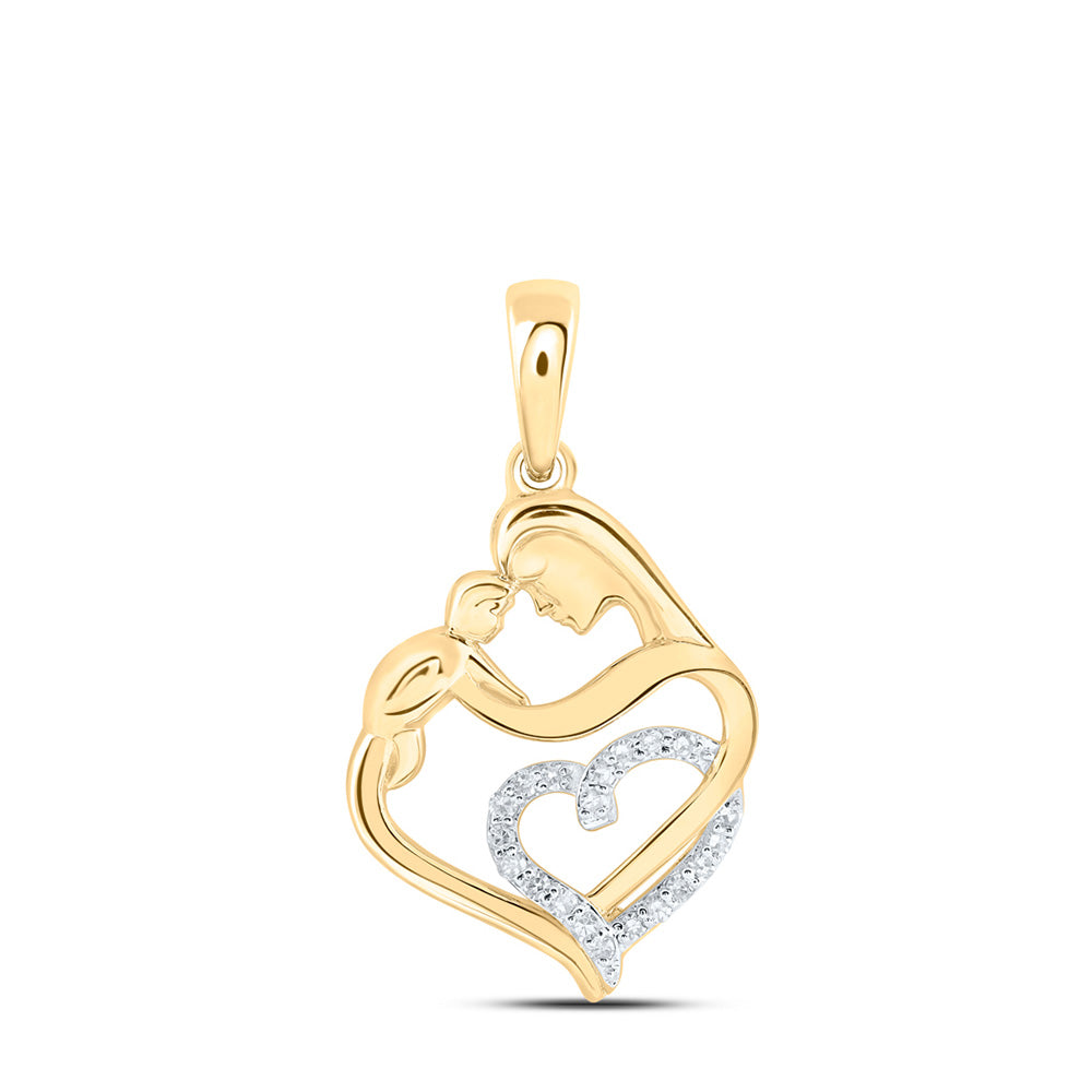 10K Yellow Or White Or Rose Gold Womens Round Diamond Mom Child Heart Pendant