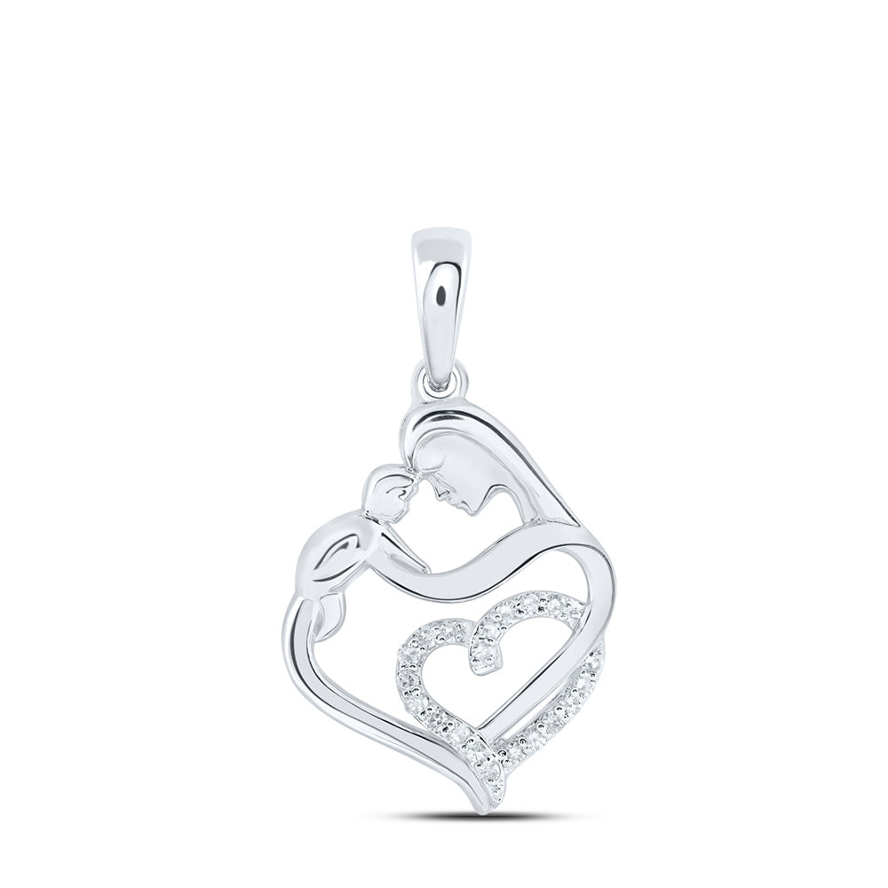 10K Yellow Or White Or Rose Gold Womens Round Diamond Mom Child Heart Pendant