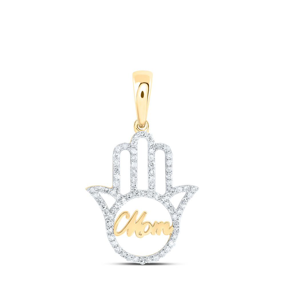 10K Yellow Or White Or Rose Gold Womens Round Diamond Mom Hamsa Pendant