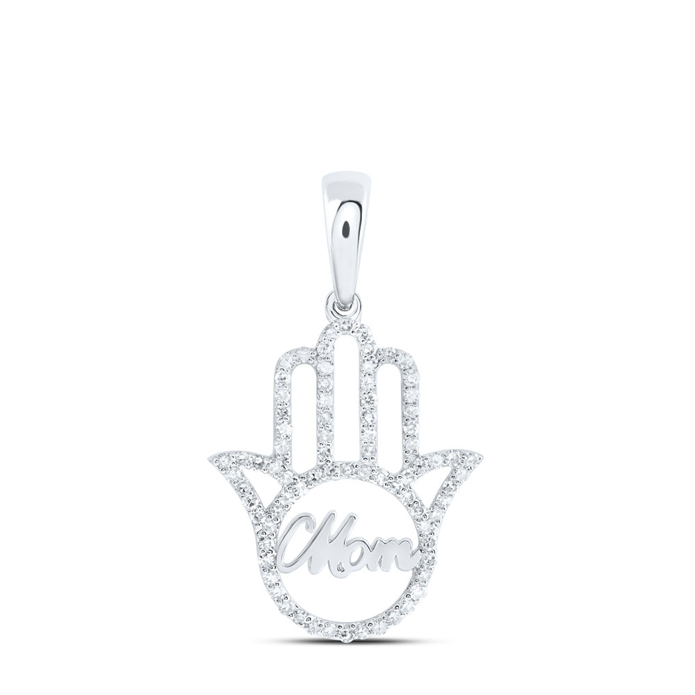10K Yellow Or White Or Rose Gold Womens Round Diamond Mom Hamsa Pendant