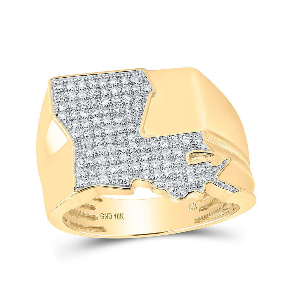 10K Yellow Gold Mens Round Diamond Louisiana Cluster Ring 1/2 Cttw, Mens Size: 7-13