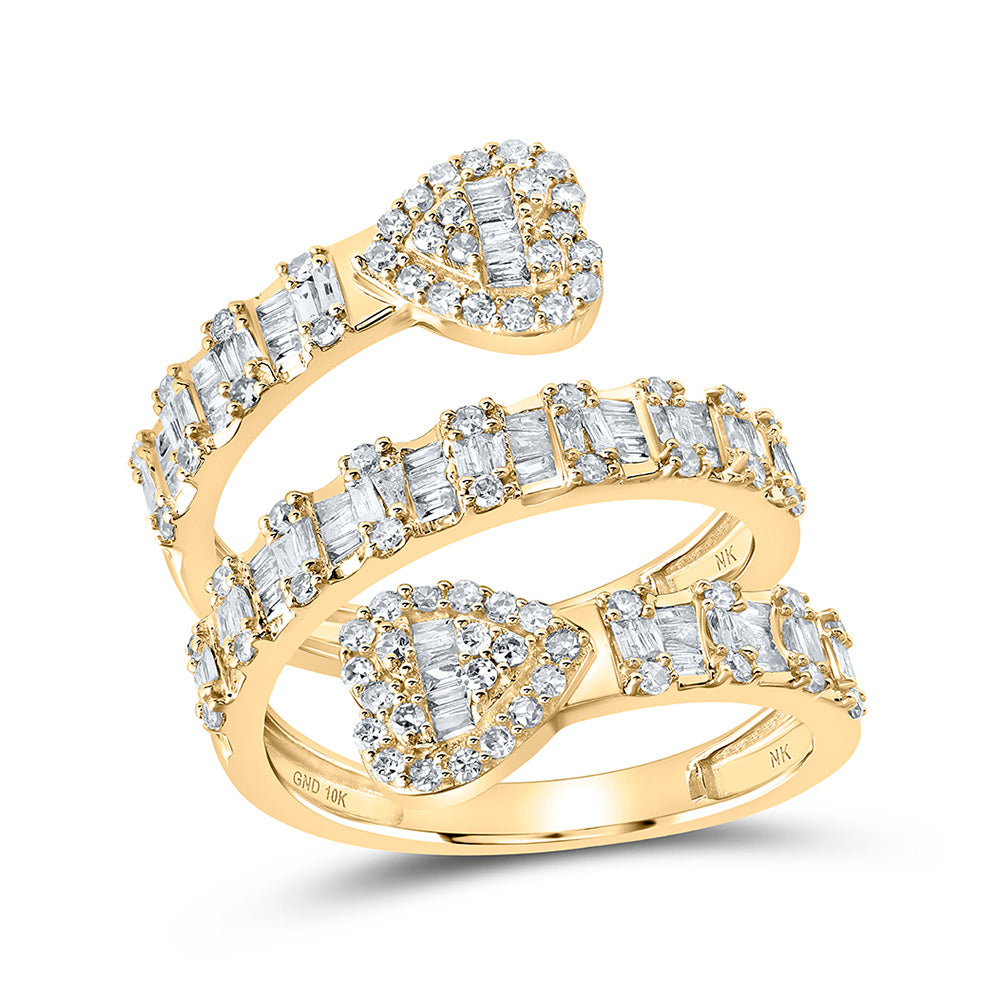 10K Yellow Gold Womens Round Diamond Heart Spiral Cuff Band Ring 1 Cttw, Womens Size: 5-10