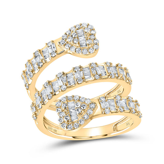 10K Yellow Gold Womens Round Diamond Heart Spiral Cuff Band Ring 1 Cttw, Womens Size: 5-10