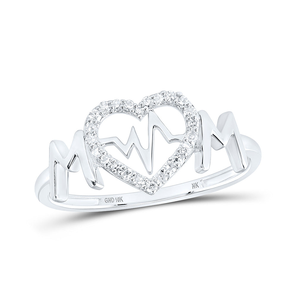 10K Yellow Or White Or Rose Gold Womens Round Diamond Heartbeat Mom Ring , Womens Size: 5-10