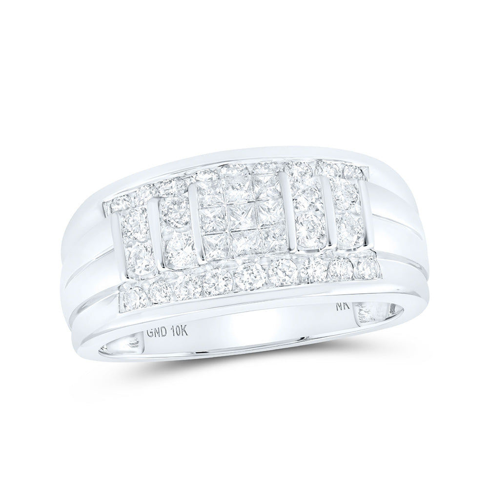 10K White Gold Mens Princess Diamond Band Ring 1 Cttw, Mens Size: 7-13