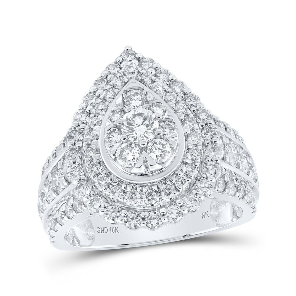 10K White Gold Womens Round Diamond Teardrop Cluster Ring 2 Cttw, Womens Size: 5-10