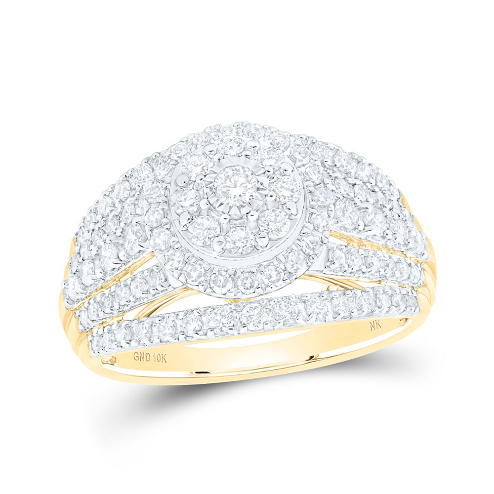 10K Yellow Gold Womens Round Diamond Cluster Ring 1 Cttw, Womens Size: 5-10
