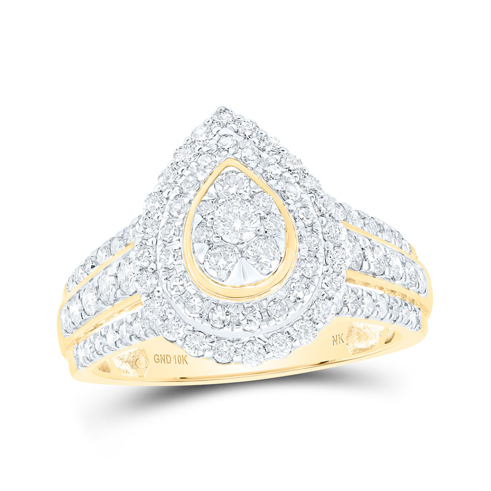 10K White Or Yellow Gold Womens Round Diamond Teardrop Cluster Ring , Womens Size: 5-10