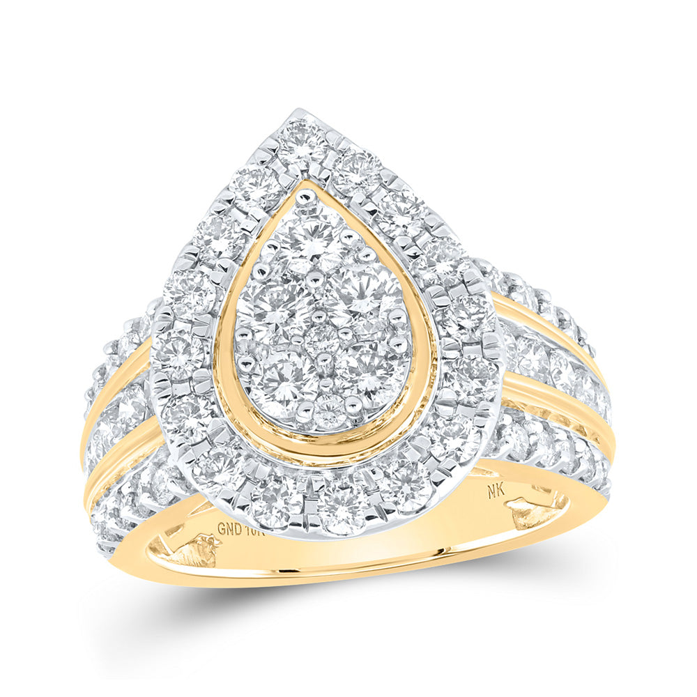 10K White Or Yellow Gold Womens Round Diamond Teardrop Cluster Ring , Womens Size: 5-10