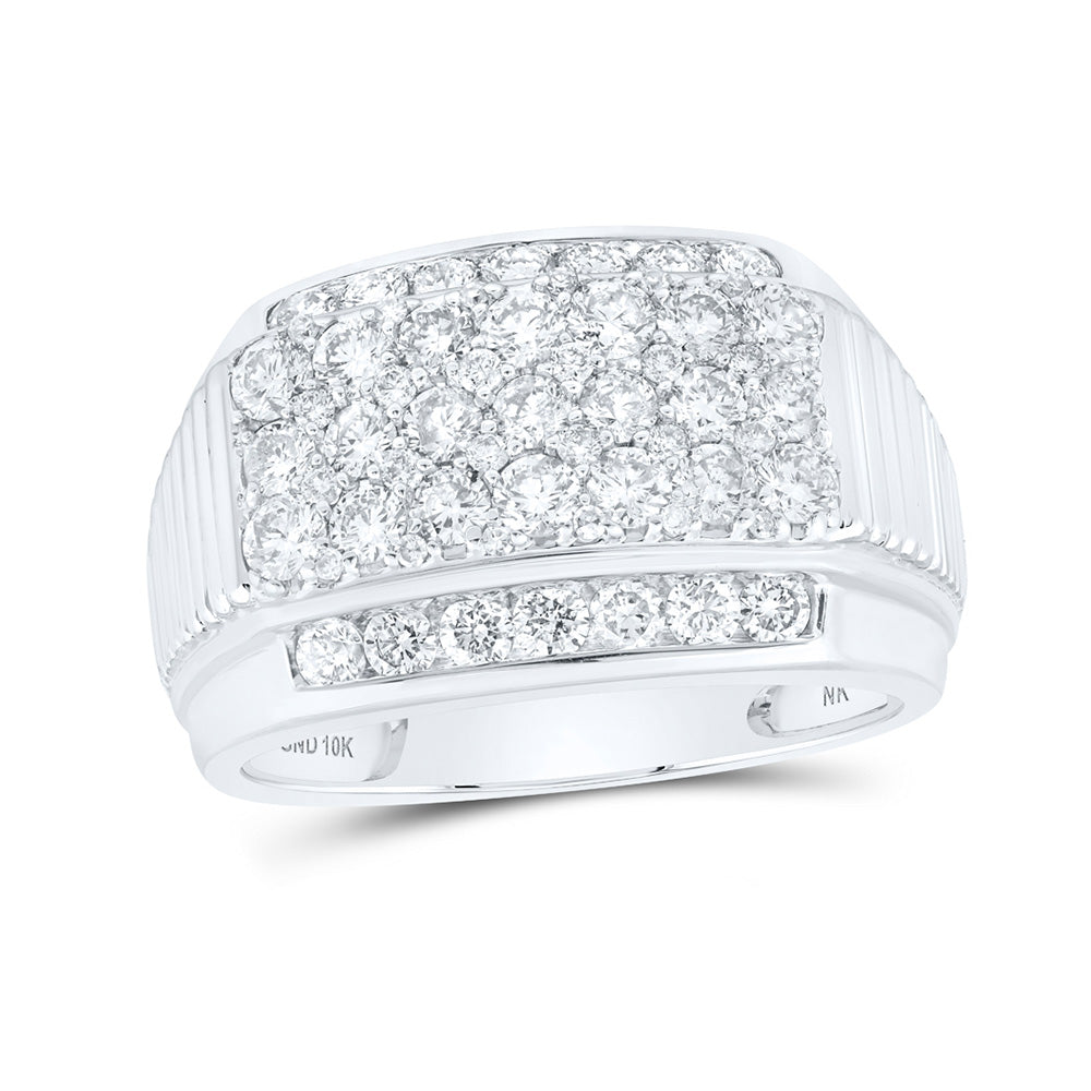 10K White Gold Mens Round Diamond Ribbed Shank Band Ring 2 Cttw, Mens Size: 7-13