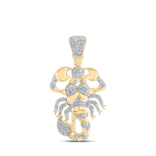 10K Yellow Gold Mens Round Diamond Scorpion Charm Pendant 1/2 Cttw