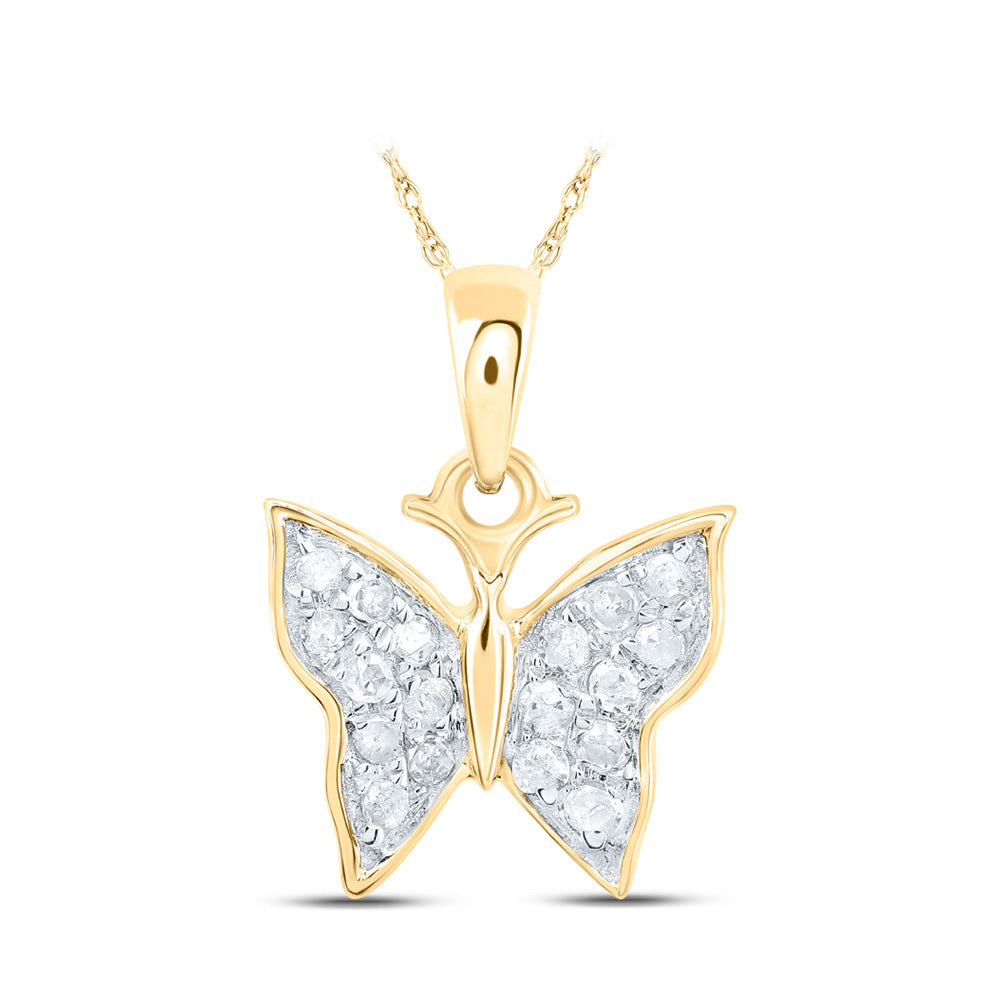 10K White Or Yellow Gold Womens Round Diamond Butterfly Pendant