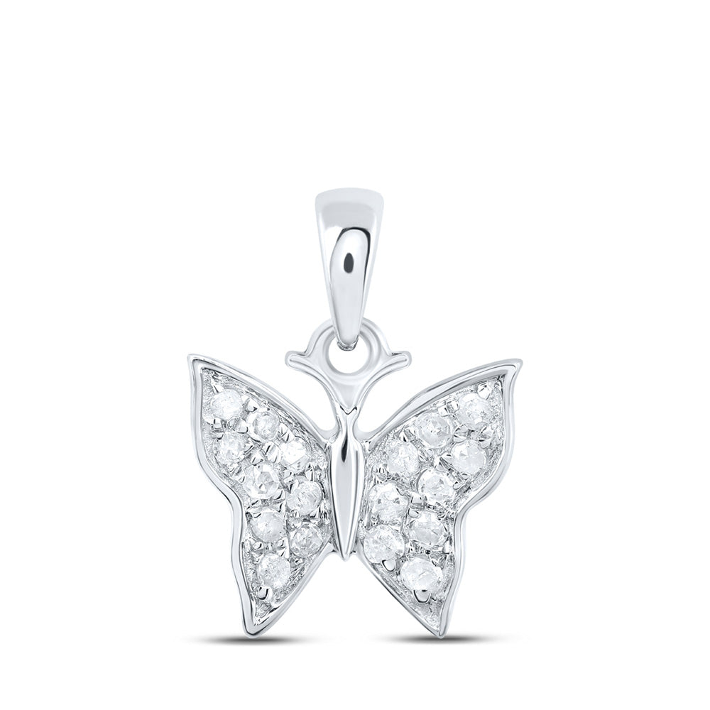 10K White Or Yellow Gold Womens Round Diamond Butterfly Pendant