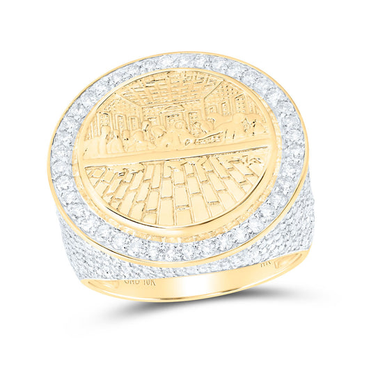 10K Yellow Gold Mens Round Diamond Last Supper Circle Ring 2-3/8 Cttw, Mens Size: 7-13