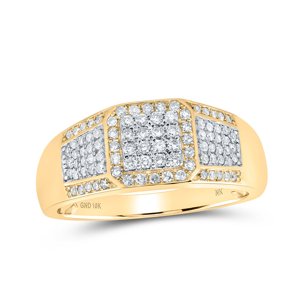 10K White Or Yellow Gold Mens Round Diamond Square Ring , Mens Size: 7-13