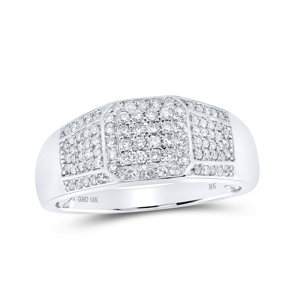 10K White Or Yellow Gold Mens Round Diamond Square Ring , Mens Size: 7-13